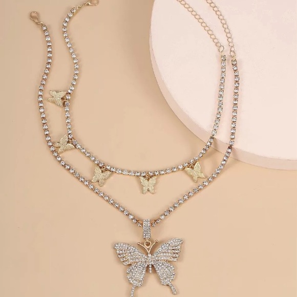 Luxury Rhinestone Cuban Butterfly Set Necklaces - Picture 2 of 6